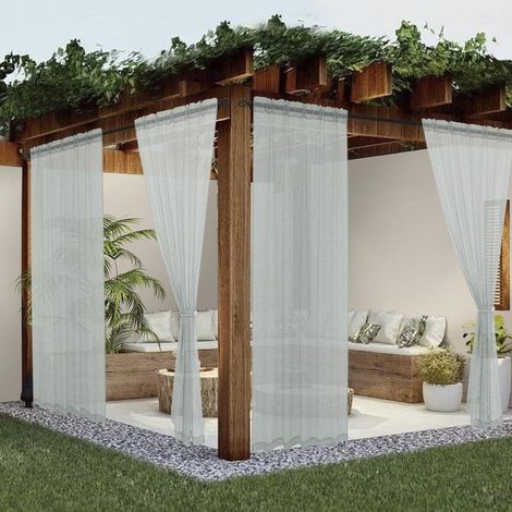 Lot 2 Rideaux Extérieurs Transparents, Filtre Lumière, avec Passe-tringle, pour Pergola, Tonnelle, Gazebo,Blanc,160x250cm (1/5)