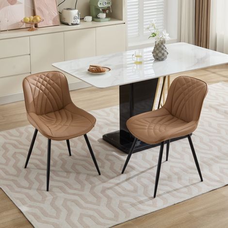 Sedia da pranzo set di 2 - 64 x 50 x 77 cm - ergonomica, pelle pu traforata traspirante, cuciture 3D, gambe in metallo stabili - moderno - pelle pu, metallo - kaki (1/5)