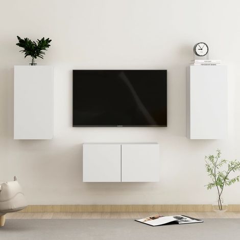 Set de muebles de salón TV 3 piezas madera de ingeniería blanco vidaXL (1/5)