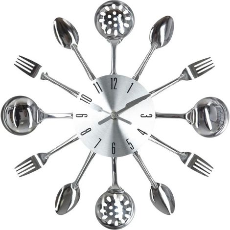 Pendule en Métal "Ustensiles" 38cm Argent (1/3)