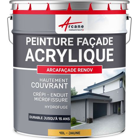 Peinture, façade, acrylique, 14 couleurs, durable, jusqu'à 15, ans, rénovation, façade, mur, crépi : Arcafacade renov - 10 L (+ ou - 60 m² en 1 couche) Jaune - RAL 080 80 60 - ARCANE INDUSTRIES