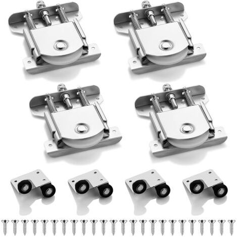 4 Paires Roulettes Porte Coulissante Placard Armoire Fer Zinc Anti-déraillement 50kg Dressing (1/5)