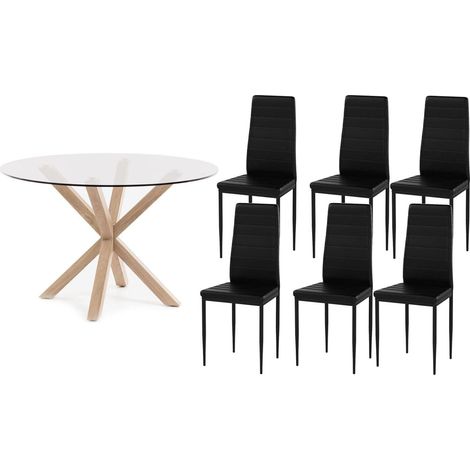 Pack Mesa Redonda de Cristal Templado + Sillas polipiel/metal