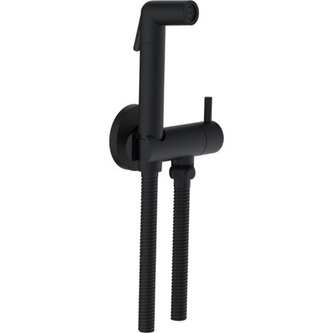 Paini France – Douchette pour robinet ronde en laiton noir mat – Jet à gâchette – Flexible et support inclus – Installation facile (1/4)