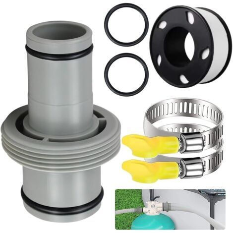Raccord Tuyau Piscine 38mm à 33mm Adaptateur Piscine, Accessoire avec Colliers et Anneaux en Acier Inoxydable, Ruban d'Étanchéité (1/5)