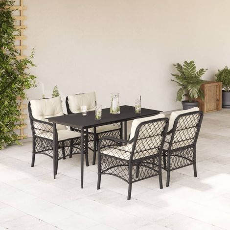 Set de muebles jardín 5 pzas con cojines ratán sintético negro vidaXL (1/5)