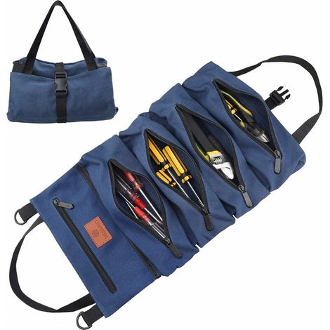 Sac à outils enroulable en toile multifonction pour clés Bleu (1/5)