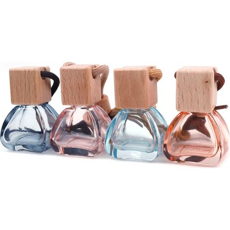 4pcs Square Glass Perfume Bottle with Square Bottom Beech Wood Lid 10ml Automatic Hanging Air Freshener Glass Bottles (1/5)