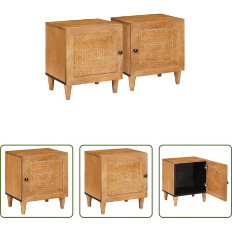 Akazienholz - Nachttisch 2 pcs Hellbraun 40 x 33 x 46 cm Massivholz Akazie (1/5)