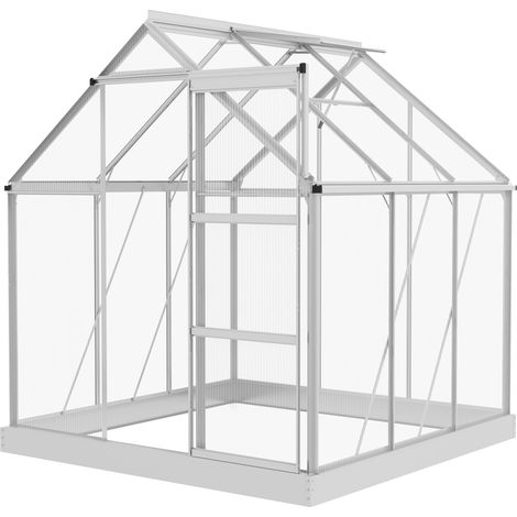 6 x 6ft Walk-In Greenhouse, Polycarbonate Greenhouse with Sliding Door and Aluminium Frame, Silver