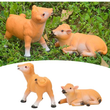 Décoration Jardin Animale Statue Calf Modèle [Resine Écologique] Double Pack [9x5x8.5cm,9.5x4.5x4.5cm] Pot Fleur Terrassement Bonsai (1/5)
