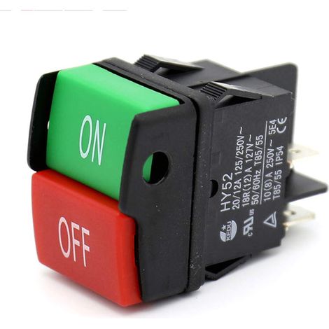 HY52 1er-Pack Drucktastenschalter für Haushaltsgeräte, Elektrogeräte, Elektrowerkzeuge 125/250 V 20/12/10(8)A, HY52, 250,00 V (1/5)