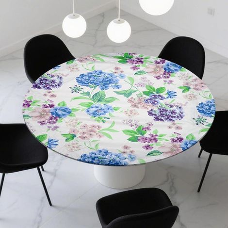 Runde Tischdecke wetterfest mit Gummizug, 110 cm, Hortensien-Design