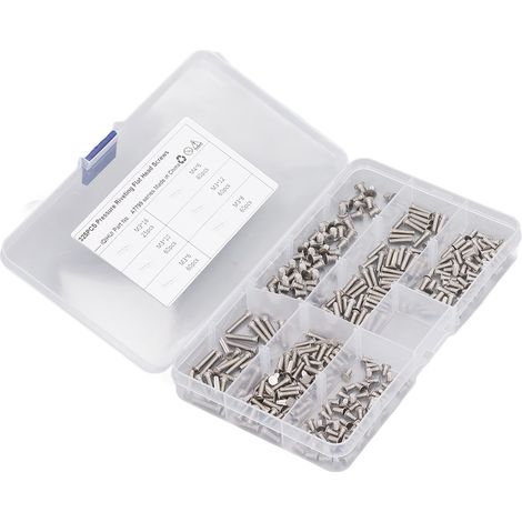 Packung mit 325 Schweißbolzen, 6 Typen M3 und M4, Edelstahl-Flachkopfschrauben für industrielle mechanische Befestigungen (1/5)