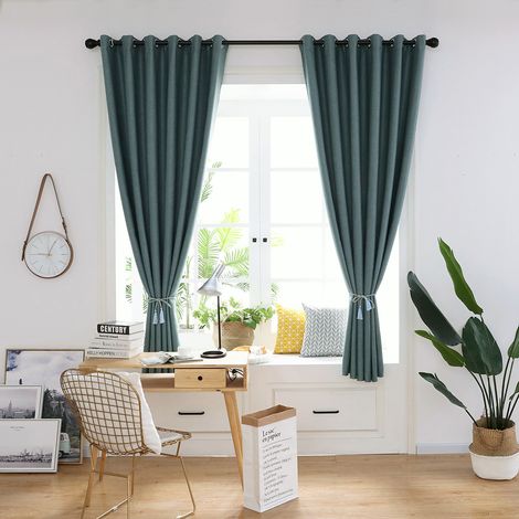 Ensemble de 2 rideaux épais, résistants à la moisissure et occultants, vert foncé, pour chambre et salon (2) (1/5)