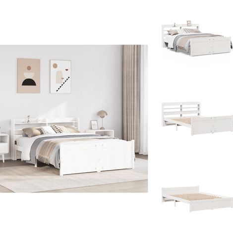 Cadre de lit avec tête de lit sans matelas blanc 140x200 cm - Cadre De Lit - Cadres De Lit - Lit - Cadre De Lit En Bois (1/5)