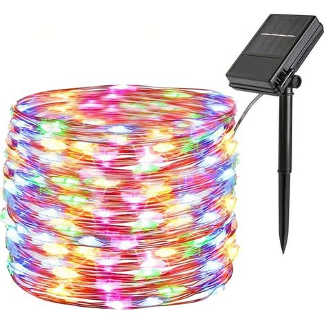 Lumières de Noël, 12 M, 100 LED, RVB, 8 modes, étanche IP45, batterie/panneau solaire, multicolore (1/5)