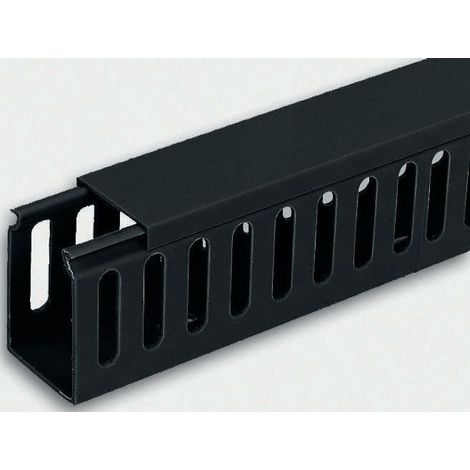 Rs Pro – Goulotte à fentes latérales ouvertes 40mm x 40mm x 2m – PVC noir fermé – Support de câble pour armoire – Normes CSA 82854, UL 94 V-2