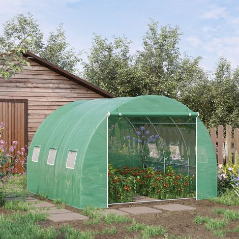 9 m² großes Gartengewächshaus, 3 x 3 x 2 m großer Tunnelgewächshaus mit Rolltor und 6 Fenstern aus grünem PE-Stahlgewebe (1/5)