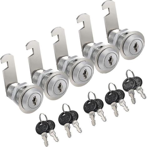 Lot de 5 verrous de sécurité 30 mm pour tiroirs et armoires, avec serrure pour boîte aux lettres. (1/3)