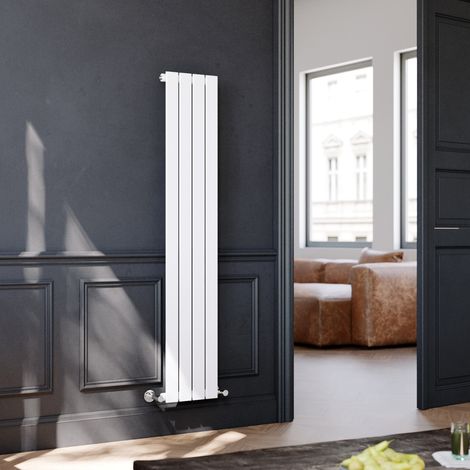 ELEGANT Central Heating Radiator 1600x304mm Vertical White Flat Panel + White Thermostatic Radiator Valves (1/5)