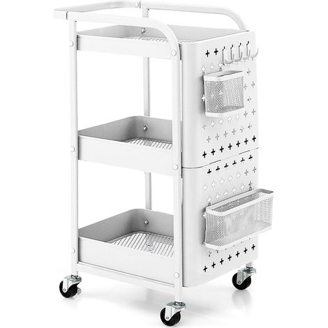 Chariot de rangement utilitaire 3 niveaux avec paniers pegboard DIY - blanc (1/5)