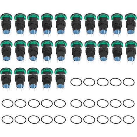 Lot de 25 mini interrupteurs à bouton-poussoir vert en forme de champignon à réarmement automatique pour 220 V CA, IP65, en plastique (1/5)