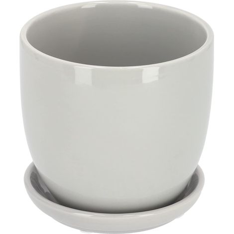Pot de fleurs en céramique avec bac d'égouttement Gris 20 cm (1/5)