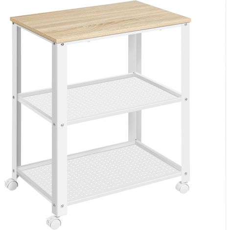 WOLTU Chariot de Cuisine Chariot de Service étagère de Cuisine en métal et MDF, Desserte de Cuisine à roulettes, 60x40x76cm, Blanc (1/5)