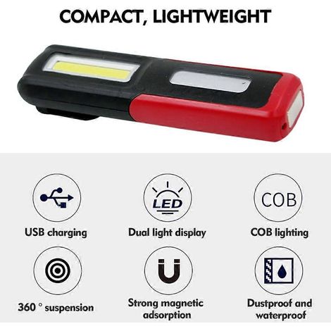 Lampe de travail portable à LED COB rechargeables par USB avec base magnétique, veilleuse d'extérieur (1/4)