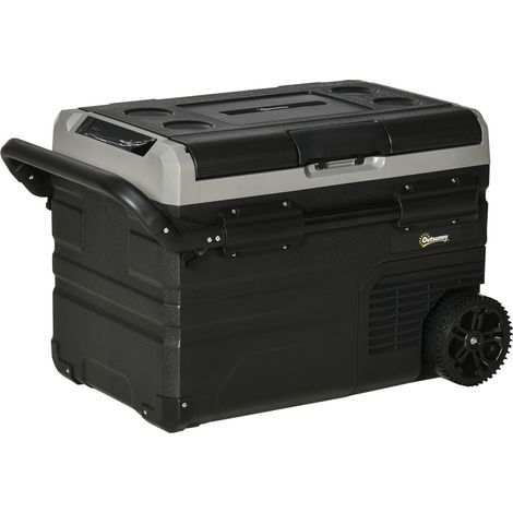 Kühlbox Auto 40L Mit Led-Beleuchtung, Kompressor Autokühlschrank, Transportrollen, 12/24V Dc Und 110-240V Ac, Grau+Schwarz