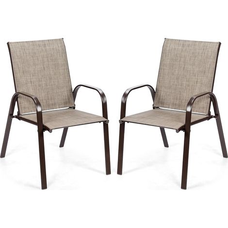 COSTWAY Lot de 2 Chaise de Jardin avec Cadre en Métal, Chaise de Salle à Manger Extérieur en Teslin à Séchage Rapide, Fauteuil Extérieur pour Toutes Saisons, Charge 200KG, pour Cour, Piscine (Gris) (1/5)