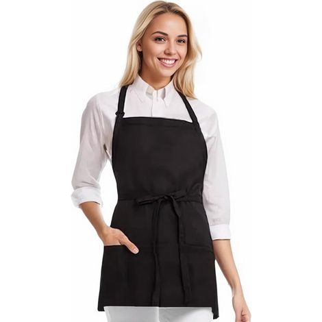 Tablier femme/homme - Tablier de cuisine - 3 poches - Idéal pour cuisiner et griller - 60 x 70 cm - Noir - Taille unique (1/5)