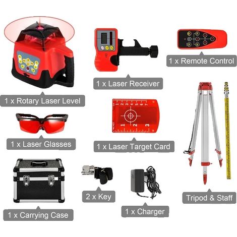 Niveau Laser, Rotation à 360 Degrés, Longue Portée de Mesure, Kit de faisceau rouge 2 (1/2)