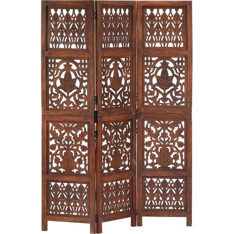 Cloison de séparation 3 panneaux-Paravent-Séparateur de pièce Marron 120x165cm Bois manguier (1/5)