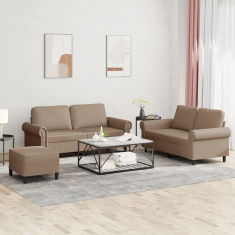 3-tlg. Sofagarnitur mit Kissen Cappuccino-Braun Kunstleder (1/5)