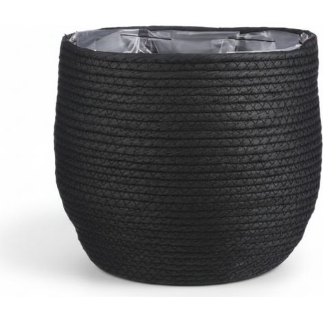 Panier à Plantes Tressé en Fibres Naturelles Cache-pot Noir Diamètre 26 cm pour Intérieur - PANGIVO (1/5)