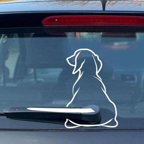 Pegatina de perro blanco gracioso con la cola meneando, Pegatina con animalito adorable, Pegatina impermeable para limpiaparabrisas trasero (1/5)