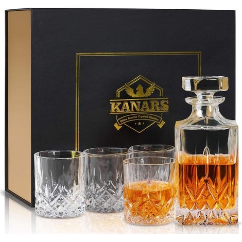 Whisky Karaffe und Gläser Set 5-teilig, Bleifrei Kristallglas, 750ml Dekanter mit 4x 300ml Gläser (1/5)