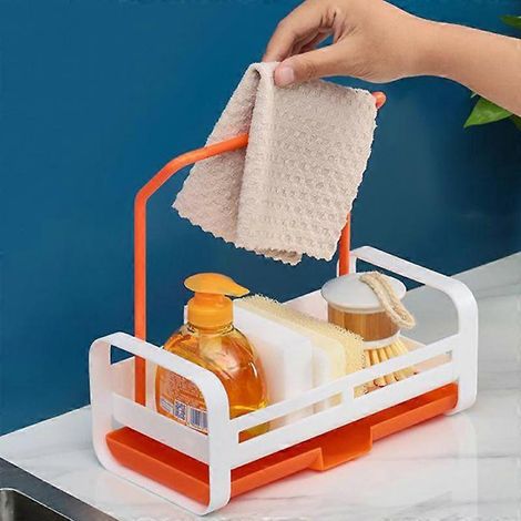 Égouttoir d'évier, panier de rangement, étagère de finition, torchon, éponge, porte-serviettes, accessoires de rangement de cuisine (1/2)