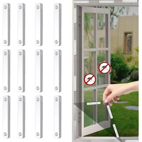 Pack of 12 mosquito repellent window magnets, mosquito clips, self-adhesive mosquito clips, no drilling required (white) (1/5)