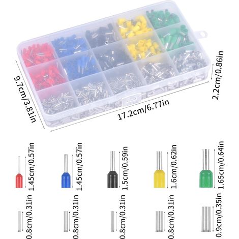 1640 Pcs Cosses Pré-Isolées/ Non Isolées Embouts de Câbles Bornes Sertir Isolées Embouts de Câblage Connecteurs Bout à Bout Electriques 12-22 AWG pour Projets d'épissage Électricien 0,5/1/1,5/2,5/4mm² (1/4)