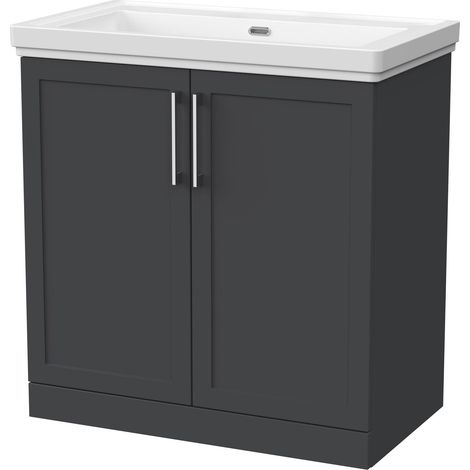 Stonnall Traditional Floor Standing 2 Door Vanity Unit with Traditional 0 Tap Hole Fireclay Basin, 800mm, Dark Grey