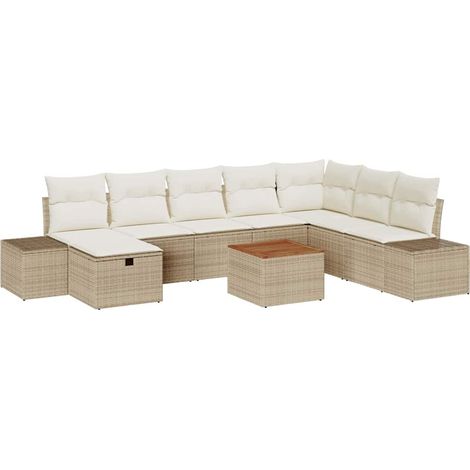 Maison Exclusive - Ensemble de canapé de jardin 9 pc Beige polyrotin (1/5)