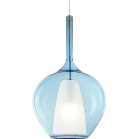 Sospensione Contemporanea Kalique Vetro Azzurro Bianco E Cromo 1 Luce E27 H50Cm (1/3)