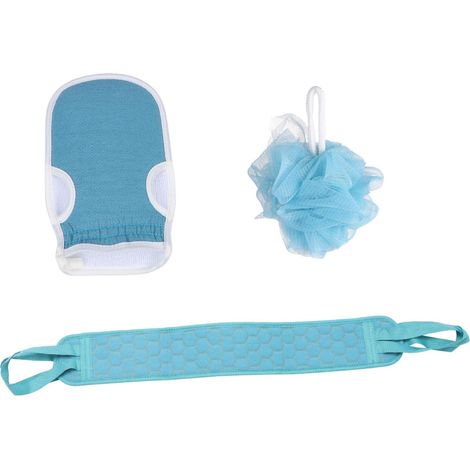 Lot De 3 Serviettes De Bain Exfoliantes Bleu Floral, Grandes, Double Face Brosse à Dos Pour Nettoyage Et Gommage Corps Quotidien (1/5)