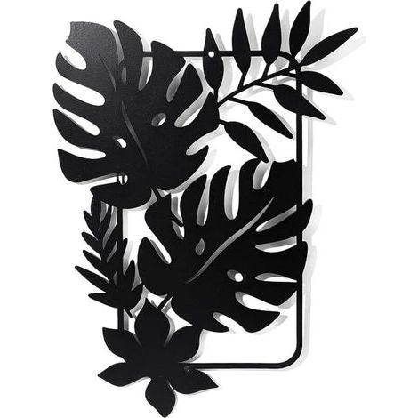 Lntyq Feuilles de Palmier Décoration Murale en Métal, Noir Tenture Décor Silhouette Mur Art Feuilles Tropicales pour Maison Chambre Salon Salle de Bains Cuisine Bureau Décoration Murale, 30x21.9cm (1/4)