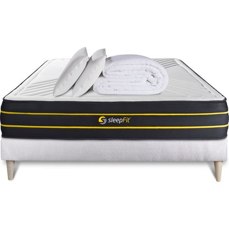 Komplettpaket Bett - Matratze 140x190 cm + Boxspringbett mit Lattenrost (im Set) + 2 Kopfkissen + Bettdecke - Ultra (1/5)