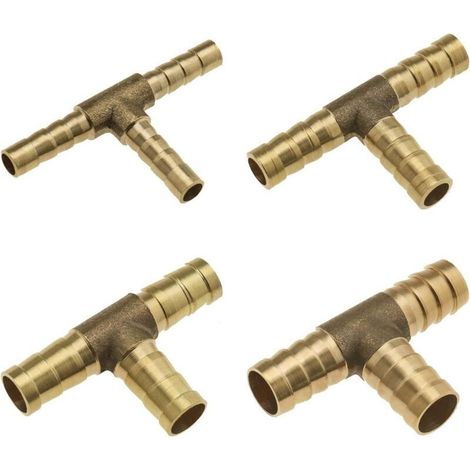T-förmiger, geriffelter 3-Wege-Anschluss aus Messing für Kraftstoff, Luft, Wasser, Öl (6 mm, 8 mm, 10 mm, 12 mm) (1/5)
