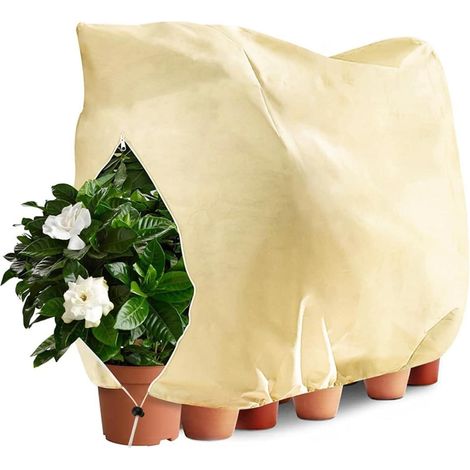Housse de protection hivernale pour plantes 200x240cm, avec fermeture éclair et cordon, respirante, beige (1/5)